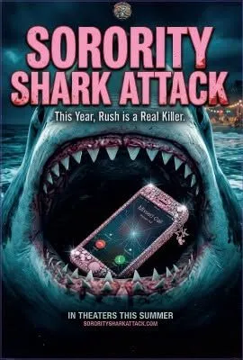 Sorority Shark Attack vertical poster crop with a shark and cracked phone
